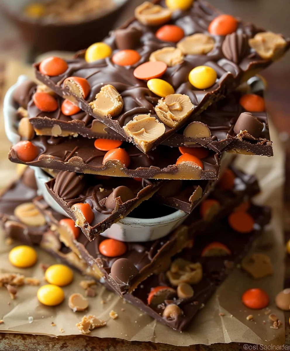 Ultimate Loaded Reeses Peanut Butter Cup Bark Delight!