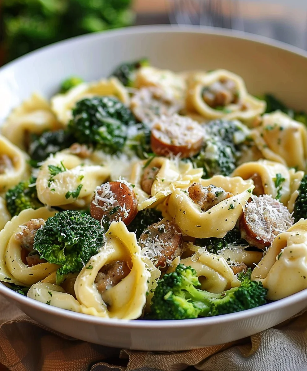 Creamy Garlic Parm Tortellini with Beef Sausage & Broccoli Creamy Garlic Parm Tortellini with Beef Sausage & Broccoli