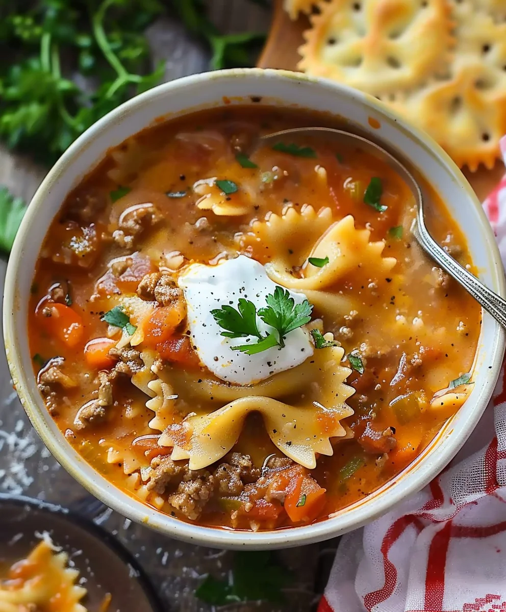 Ultimate Hearty Beef Lasagna Soup with Bow Tie Pasta Recipe Ultimate Hearty Beef Lasagna Soup with Bow Tie Pasta Recipe