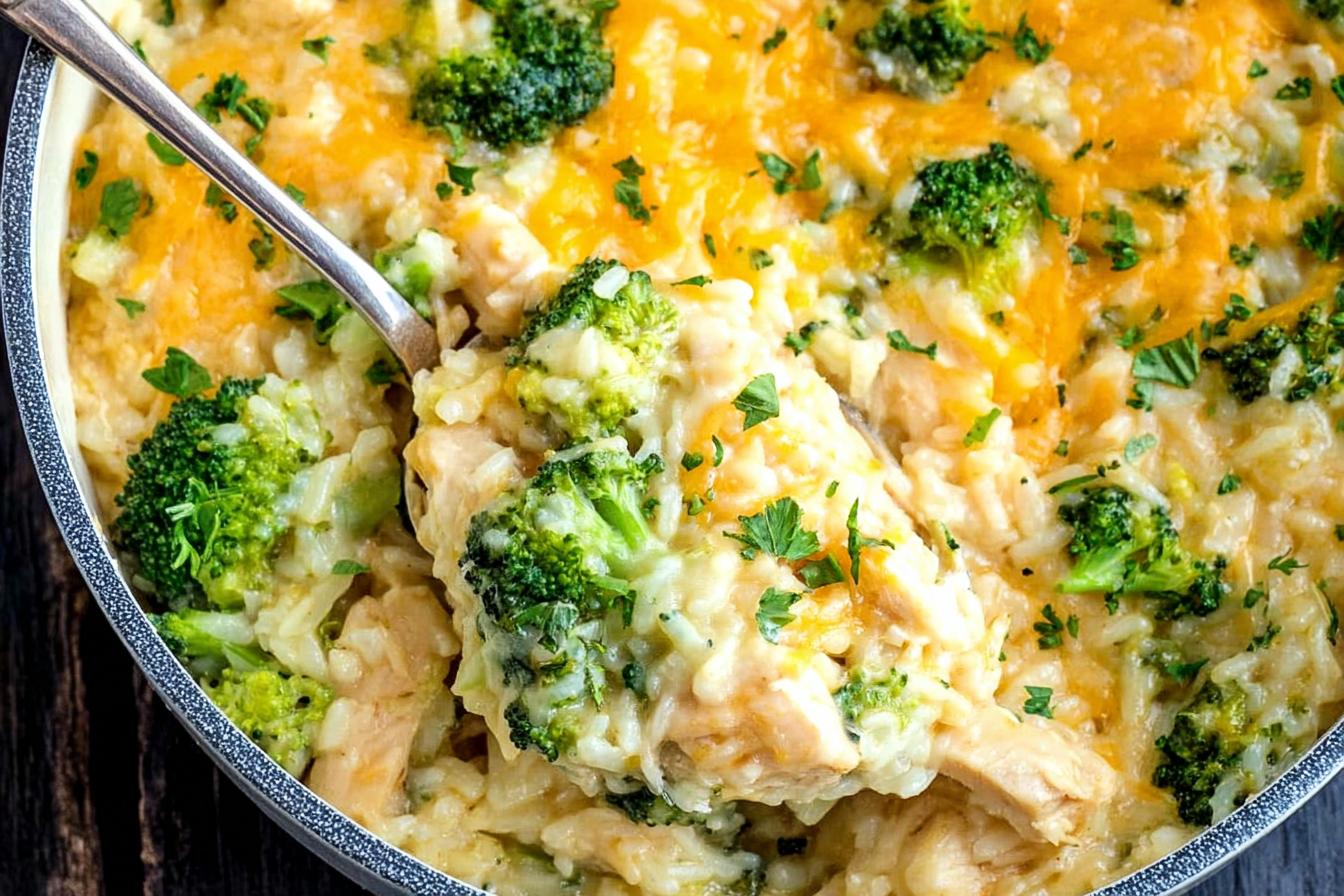 One Pot Cheesy Chicken Broccoli Rice Casserole | Easy Dinner