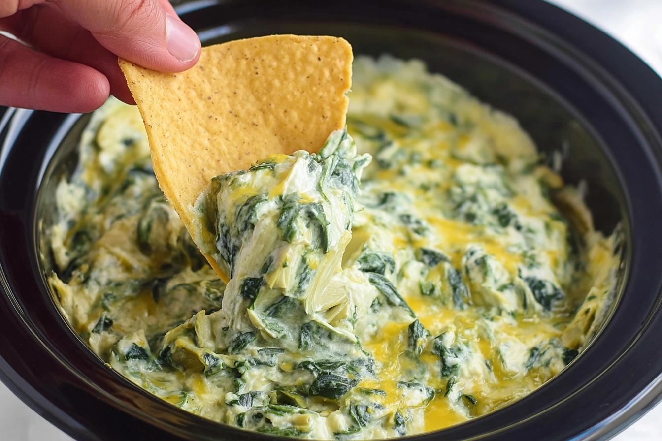 Crockpot Spinach Artichoke Dip – Cheesy Slow Cooker