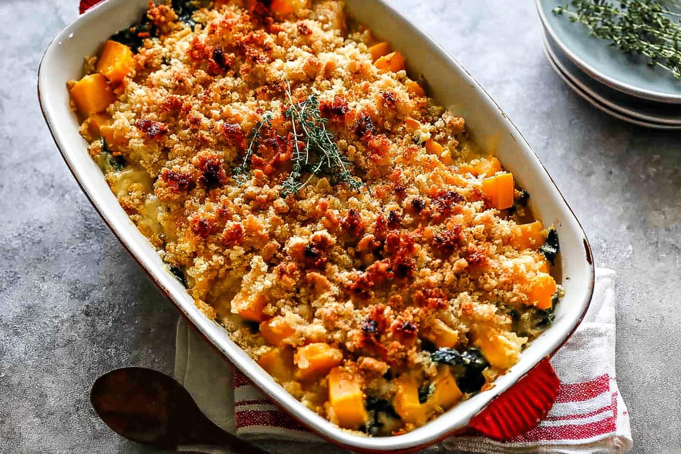Butternut Squash Casserole with Honey Pecan Crust