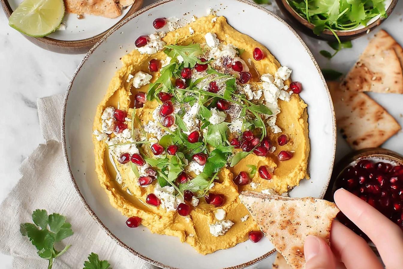 Butternut Hummus with Feta & Pomegranates: Healthy Dip Butternut Hummus with Feta & Pomegranates: Healthy Dip